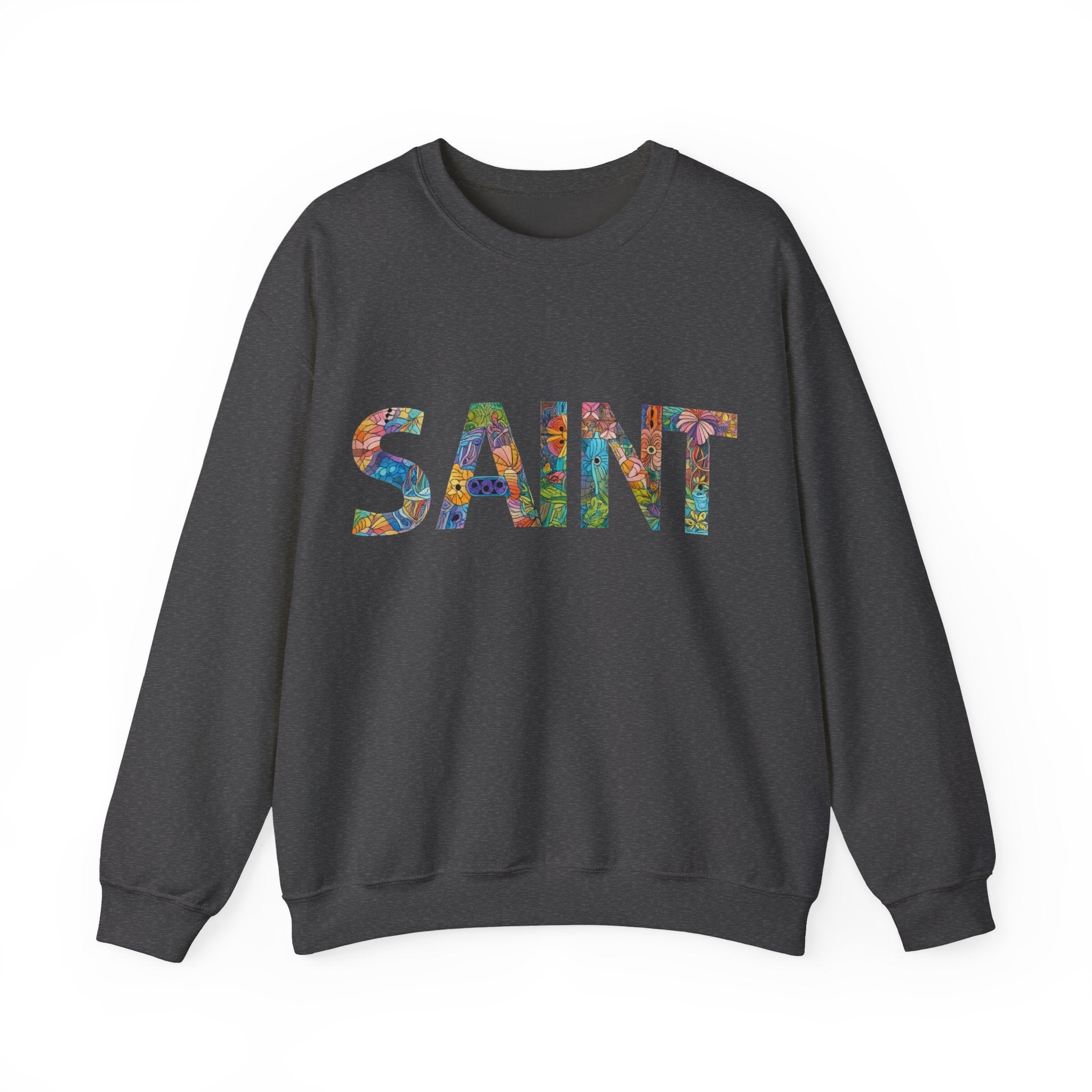 Womens Crewneck Sweatshirt  'SAINT' Colorful Floral Lettering