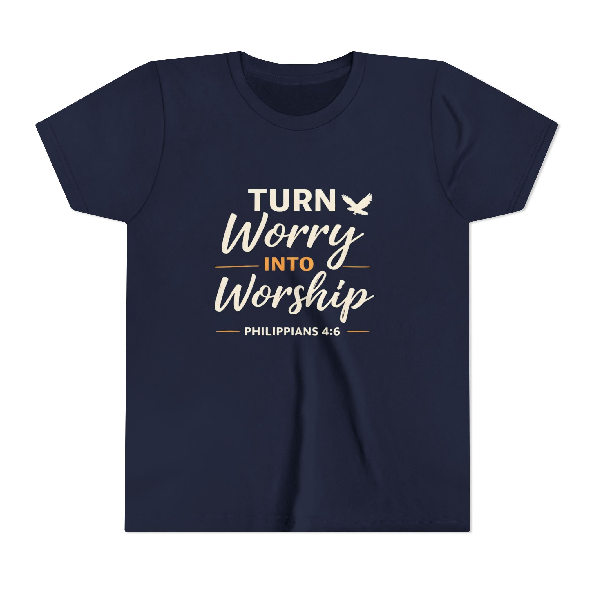 Boys Youth Tee - "Turn Worry Into Worship" Philippians 4:6 Christian Kids Shirt