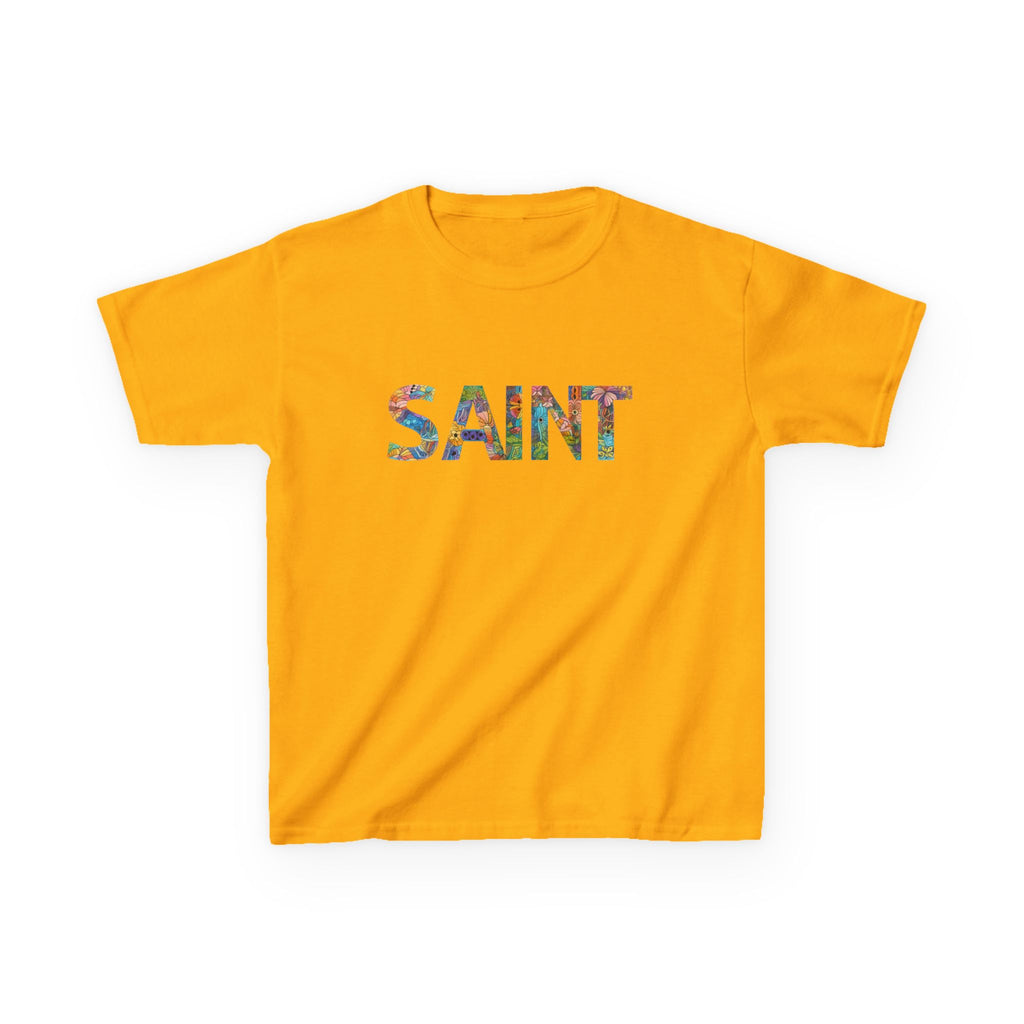 Boys Saint Kids T‑Shirt — Colorful Patterned Lettering Tee for Children