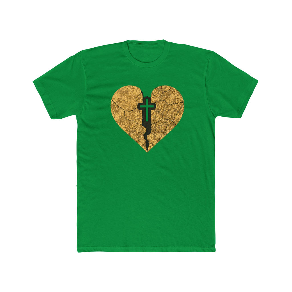 Cracked Gold Heart with Cross T-Shirt | Christian Faith Tee
