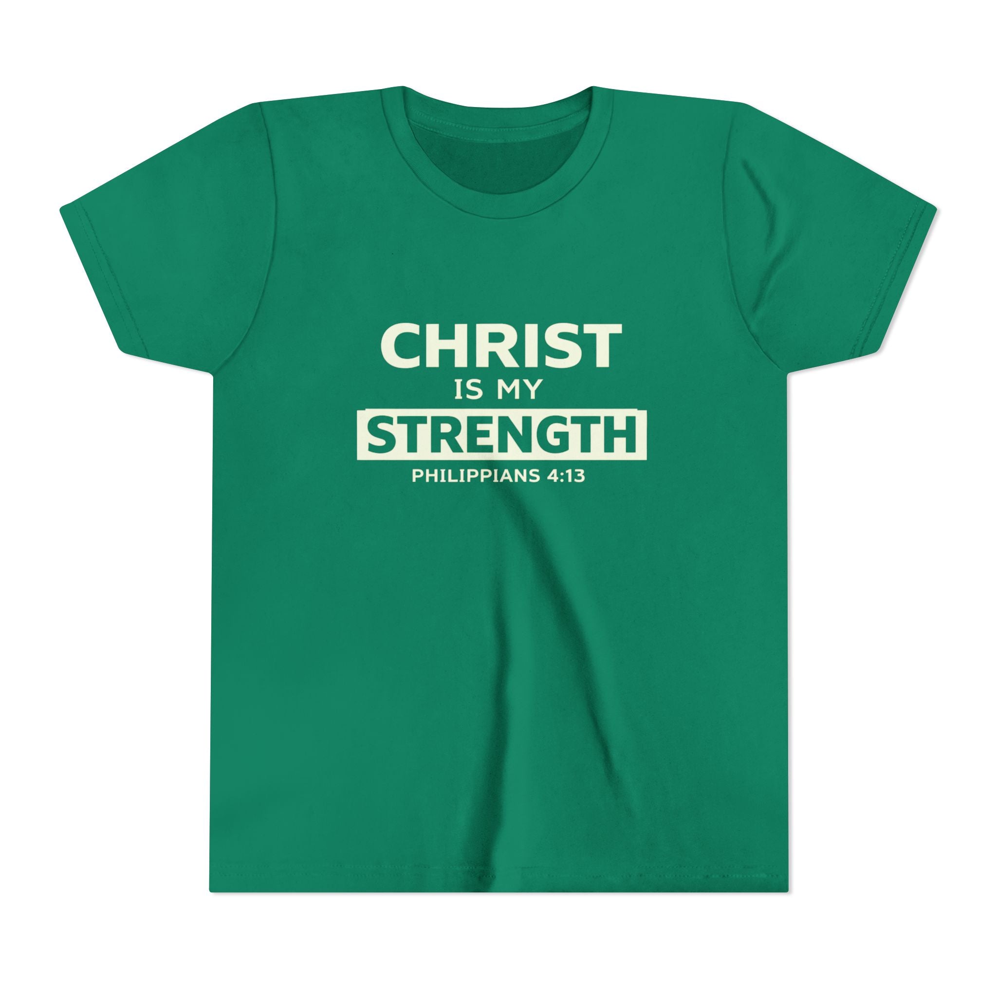 Boys Youth Tee - "Christ Is My Strength" Philippians 4:13 Christian Kids Shirt