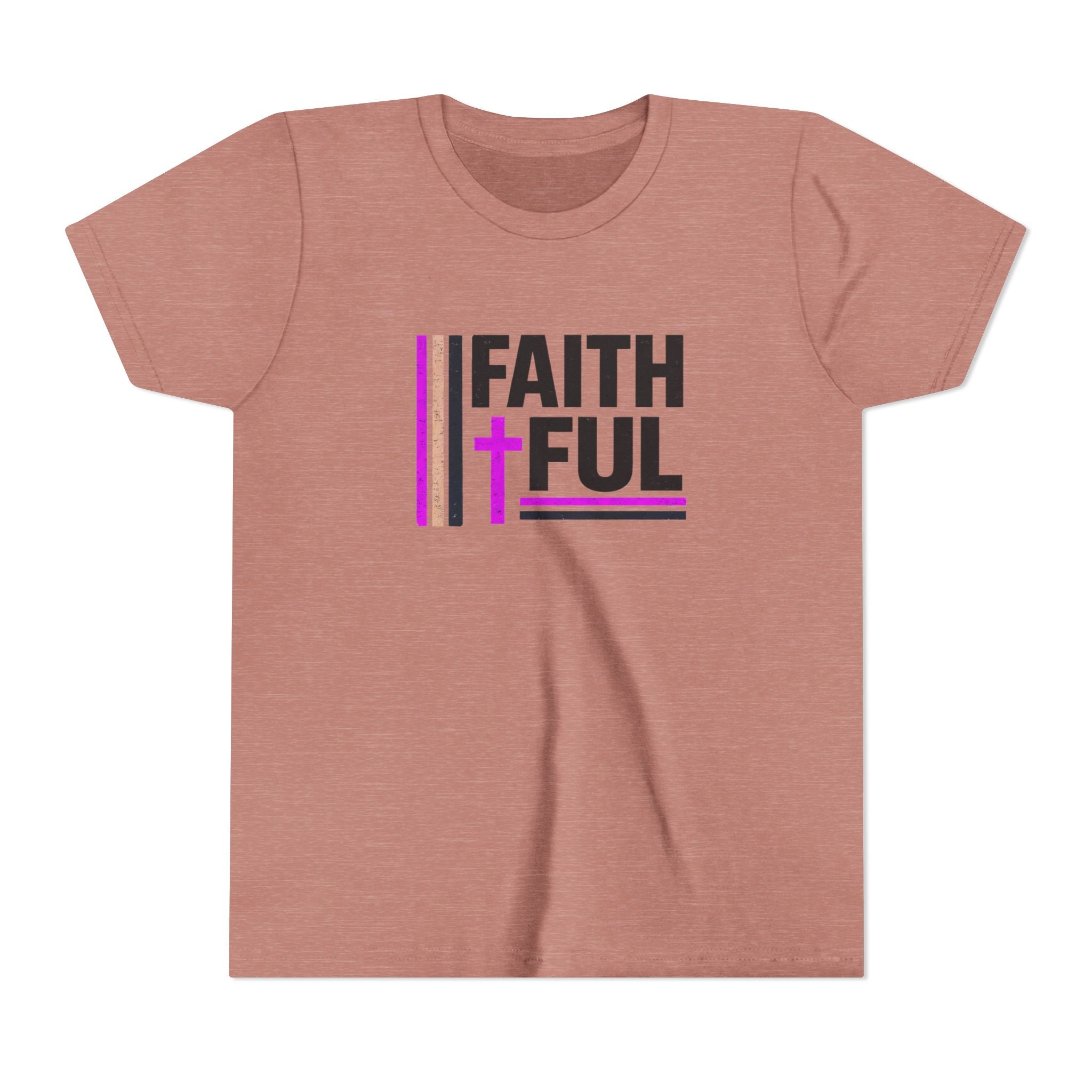 Girls Faithful Youth Tee — Kids Christian Cross T-Shirt (Pink & Black)