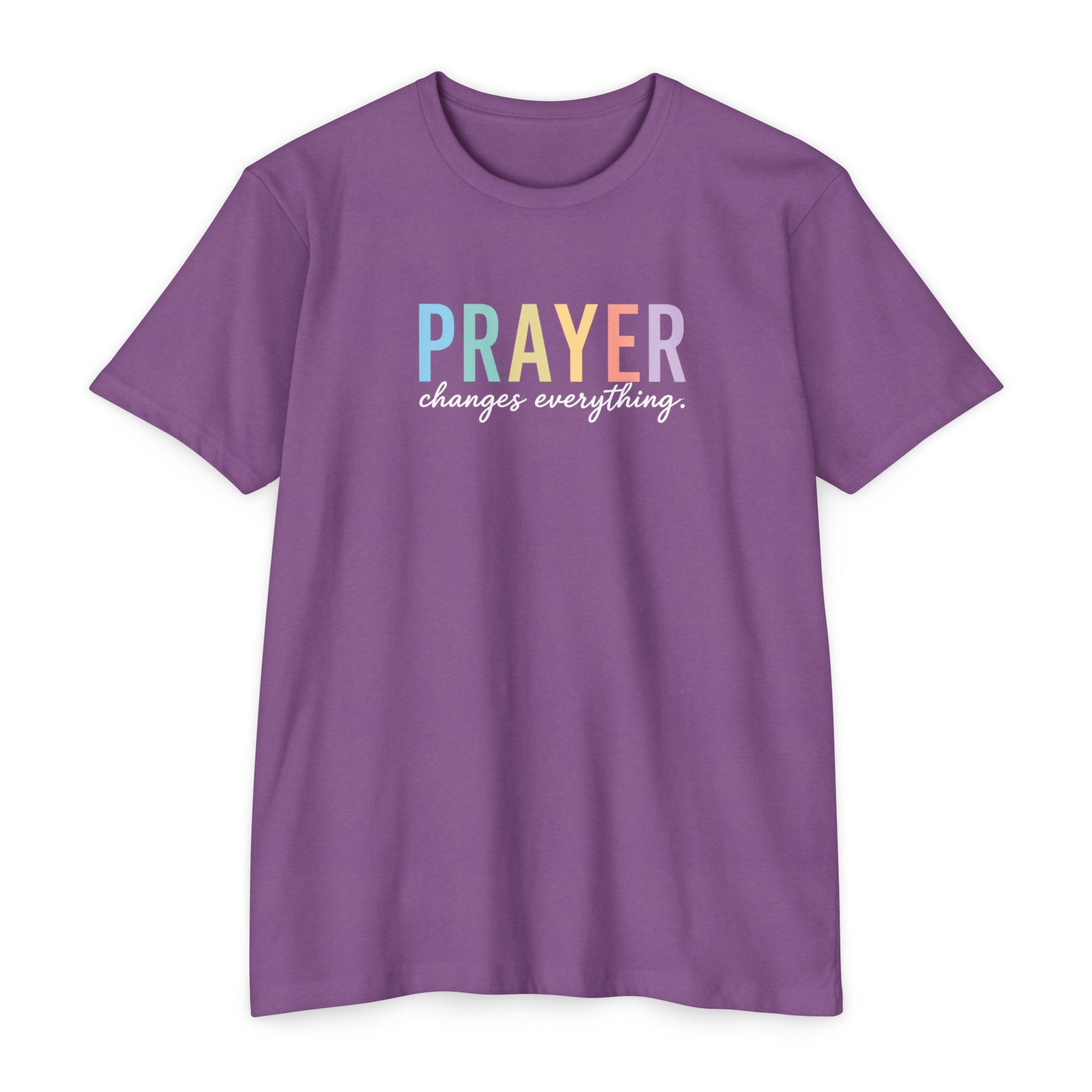 Womens Prayer Graphic T-Shirt — Colorful Typographic Faith Tee
