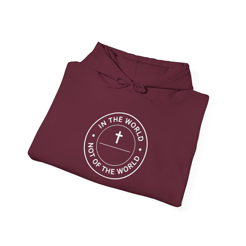 Men Christian Hoodie — “In the World, Not of the World” Cross Pullover