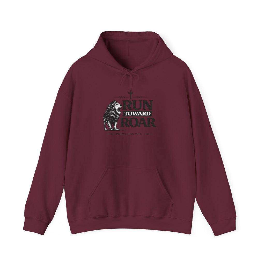 Mens Run Toward the Roar Hoodie — Christian Lion Faith Sweatshirt