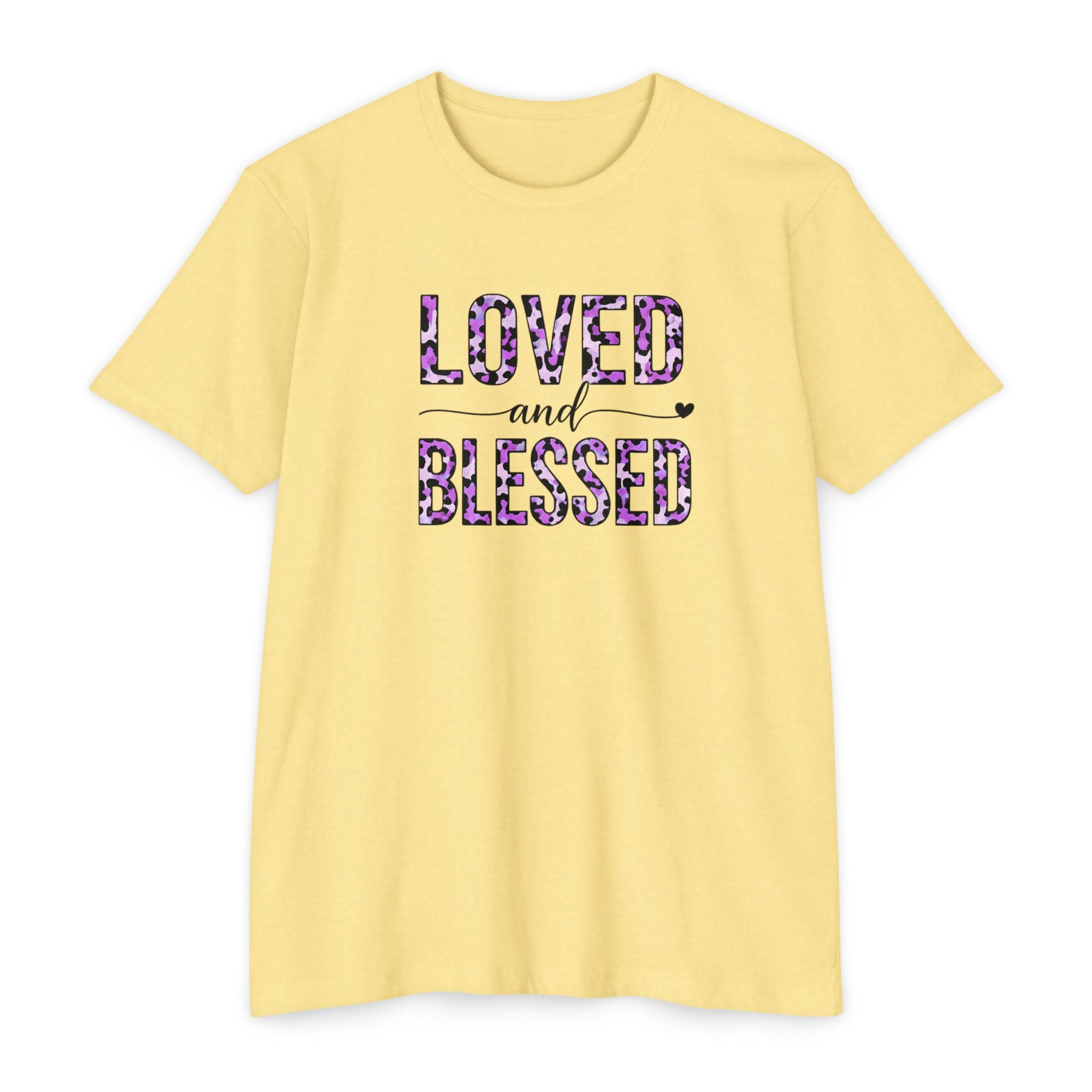 Womens Loved & Blessed floral script T-shirt | rose wreath design