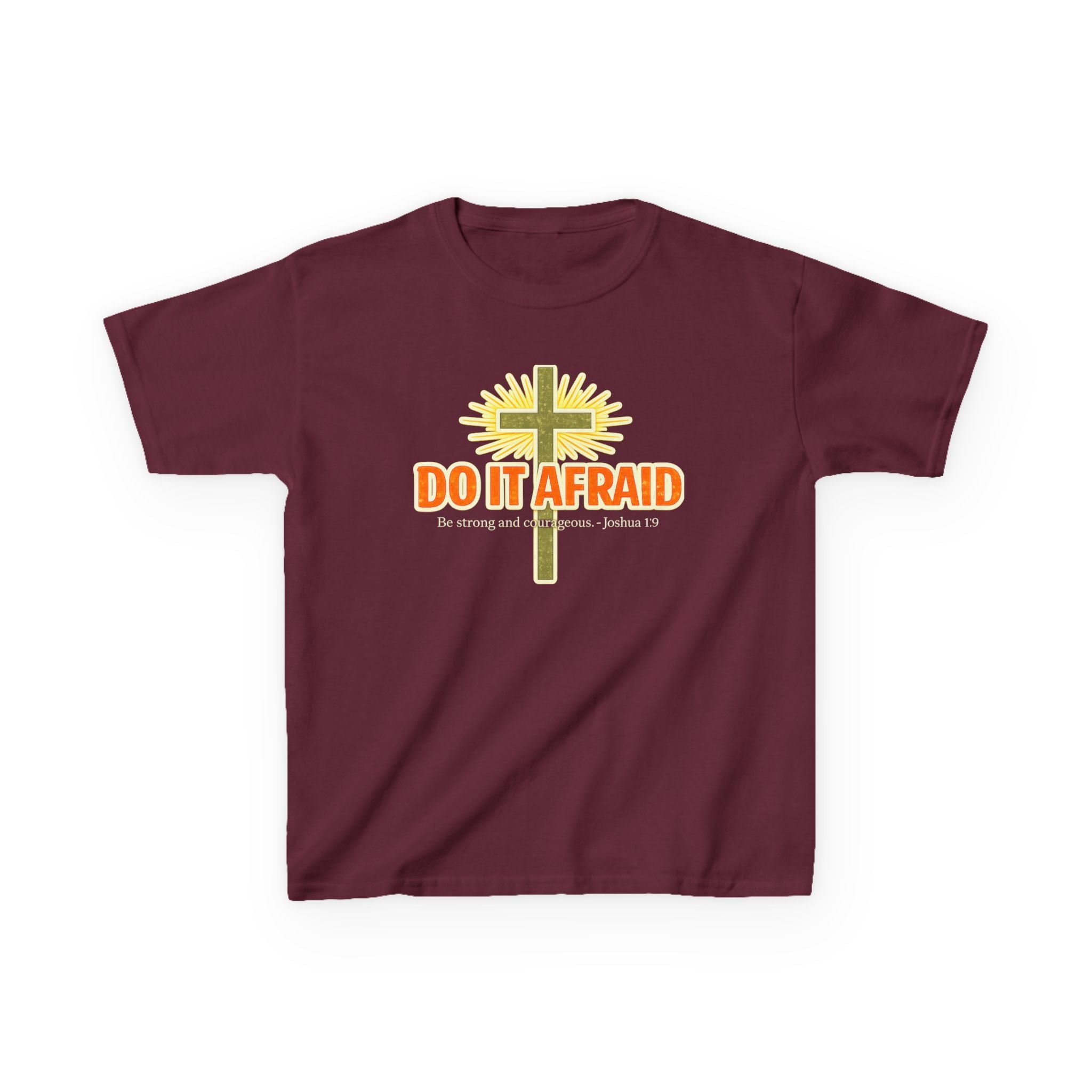 Boys Tshirt "Do It Afraid" Cross Christian Shirt (Joshua 1:9)
