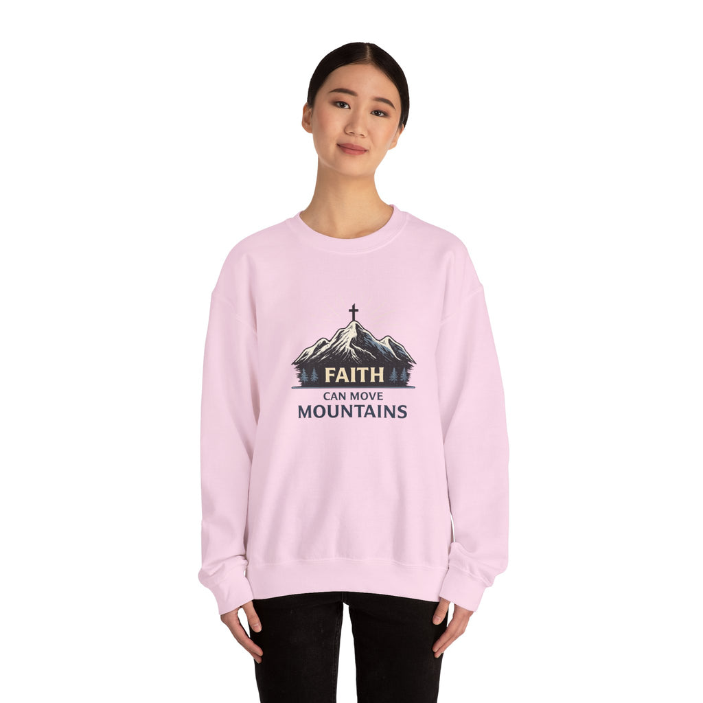 Womens Faith Can Move Mountains Crewneck Sweatshirt – Christian Inspirational Pullover