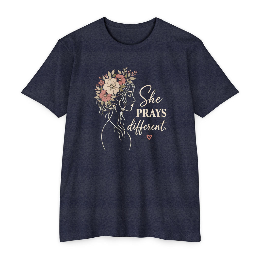 "She Prays Different" Floral Faith Tee