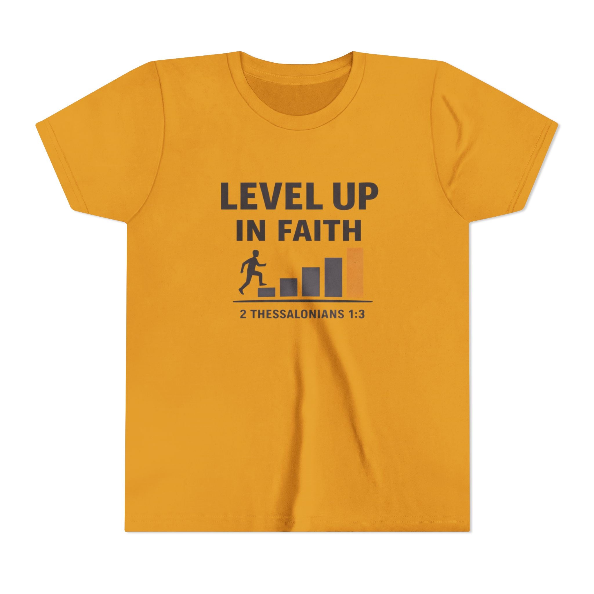 Boys Youth Tee - "Level Up in Faith" Christian Kids T-Shirt (2 Thessalonians 1:3)