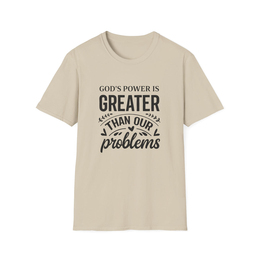 Womens Christian Faith T-Shirt — "God's Power Is Greater Than Our Problems" Inspirational Tee