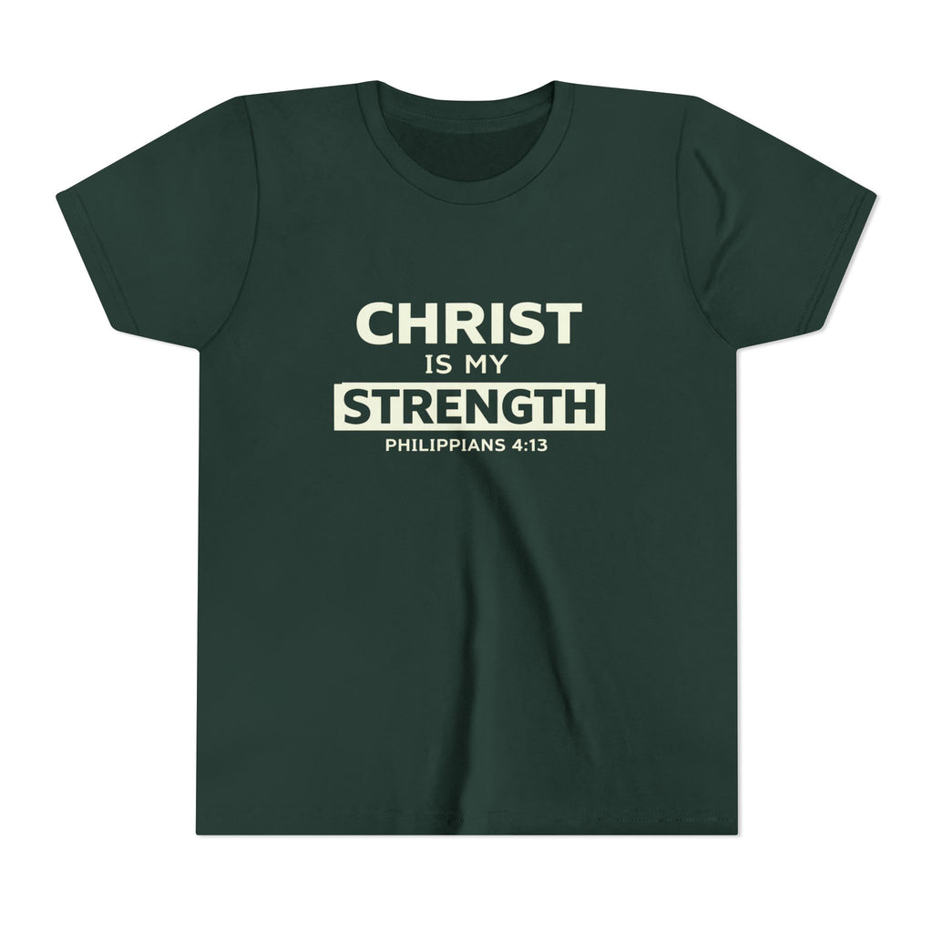 Boys Youth Tee - "Christ Is My Strength" Philippians 4:13 Christian Kids Shirt
