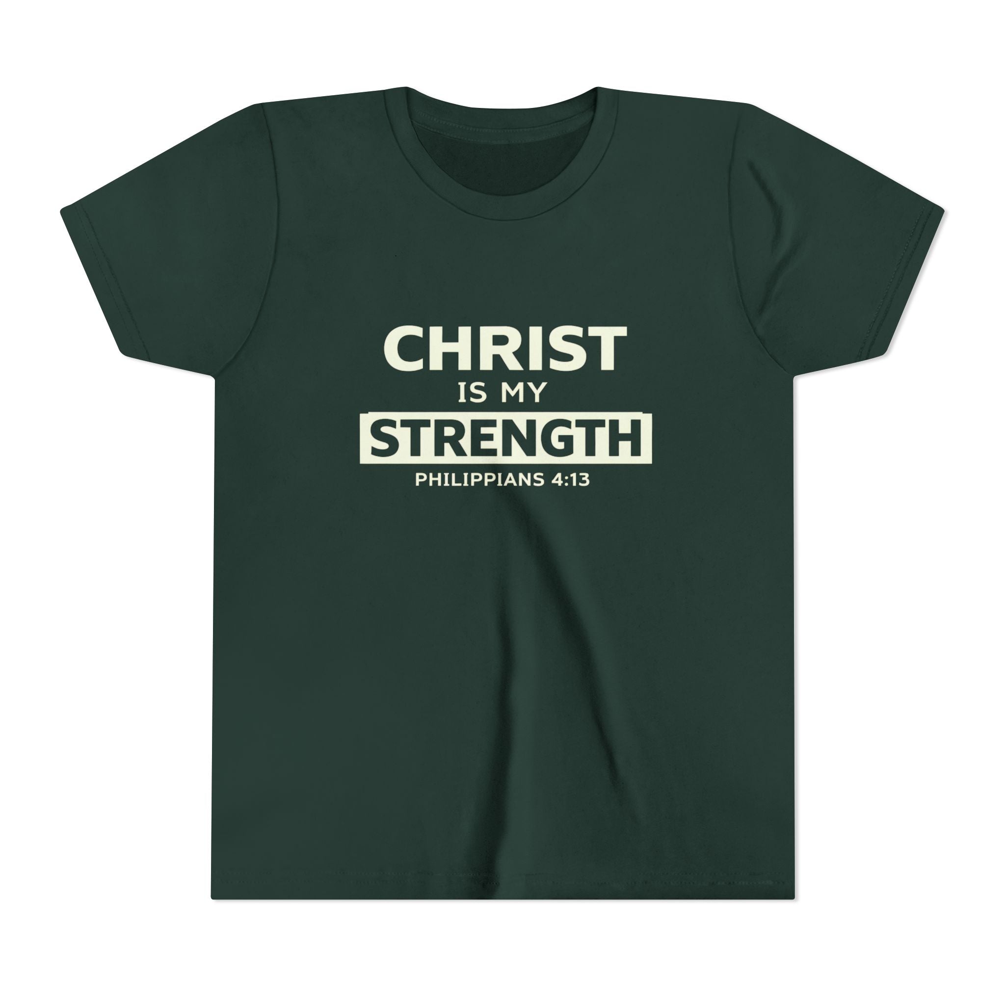 Boys Youth Tee - "Christ Is My Strength" Philippians 4:13 Christian Kids Shirt