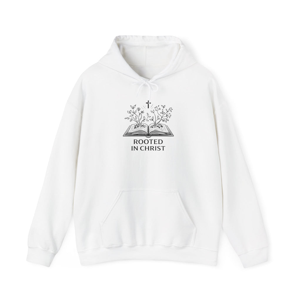 Mens Christian Hoodie — "Rooted in Christ" Bible Floral Design
