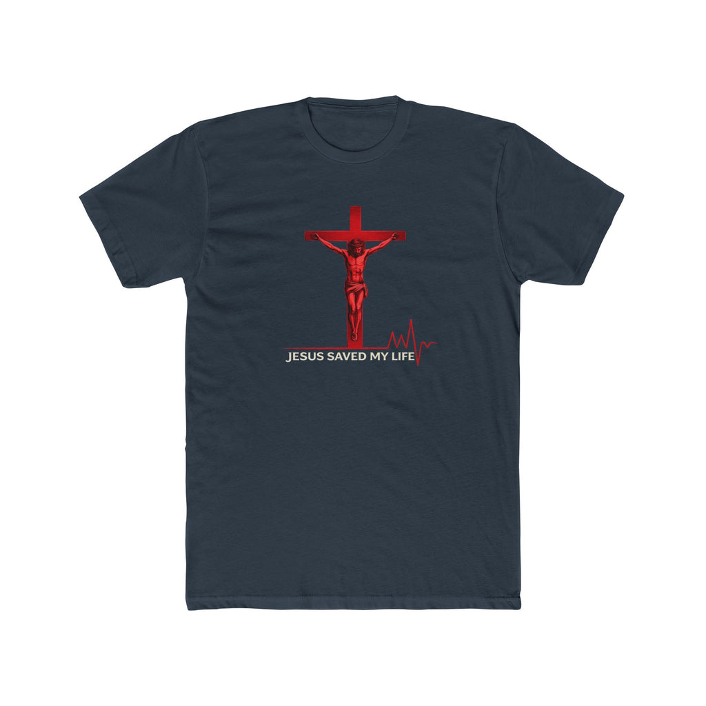 Jesus Saved My Life T-Shirt — Christian Cross Tee with Heartbeat Design