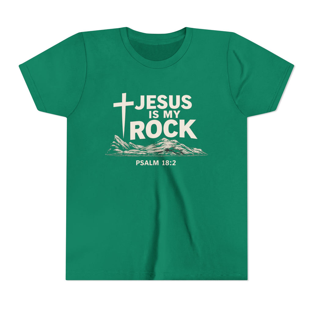 Girls Youth Tee — "Jesus Is My Rock" Psalm 18:2 Christian Kids T-Shirt