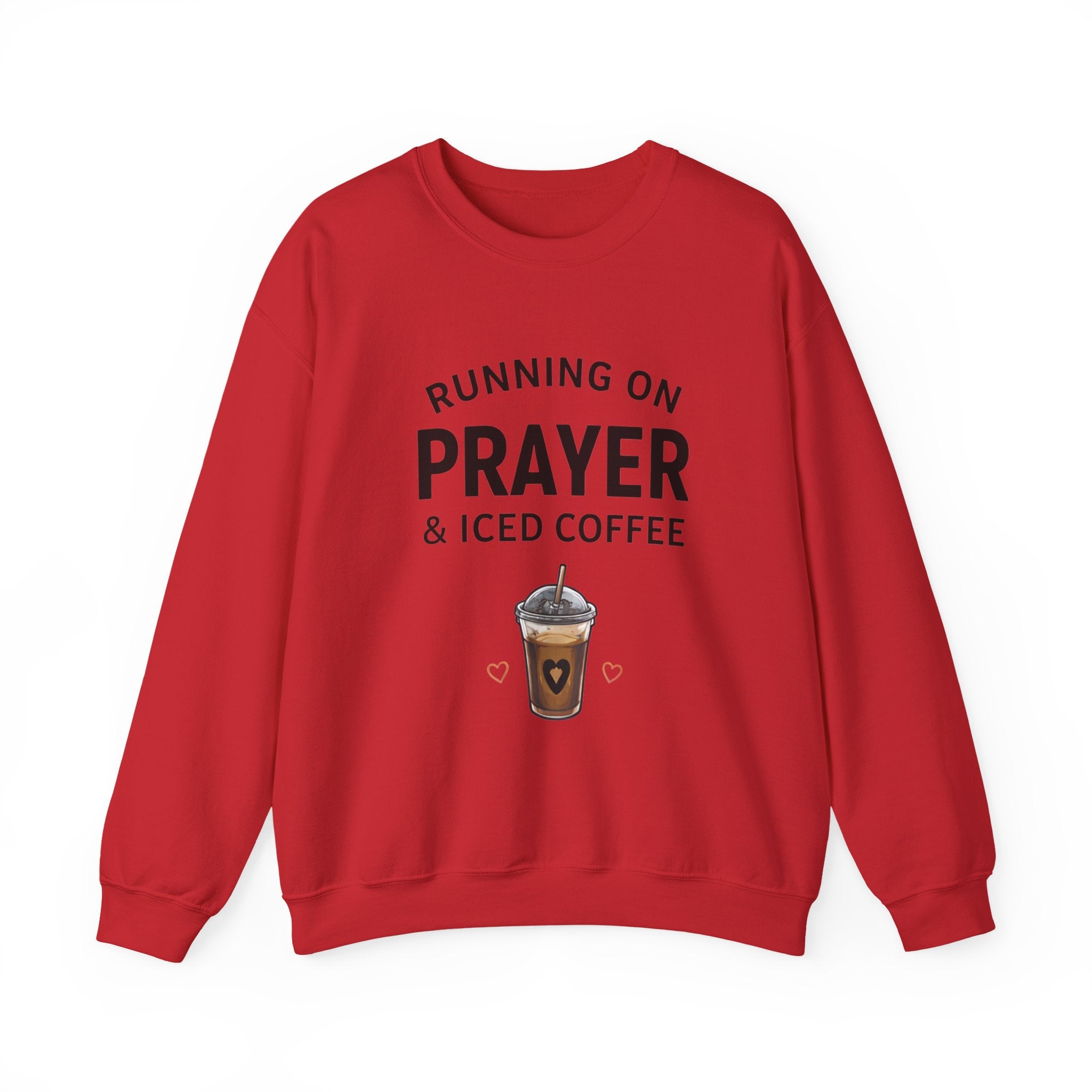 Womens Sweatshirt – "Running on Prayer & Iced Coffee" Crewneck