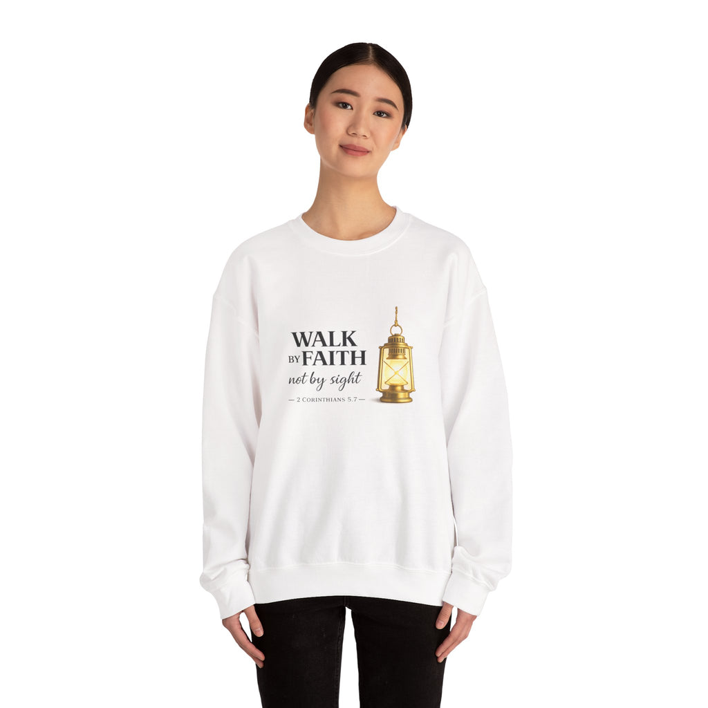Womens "Walk By Faith Not By Sight" Classic White Crewneck Sweatshirt
