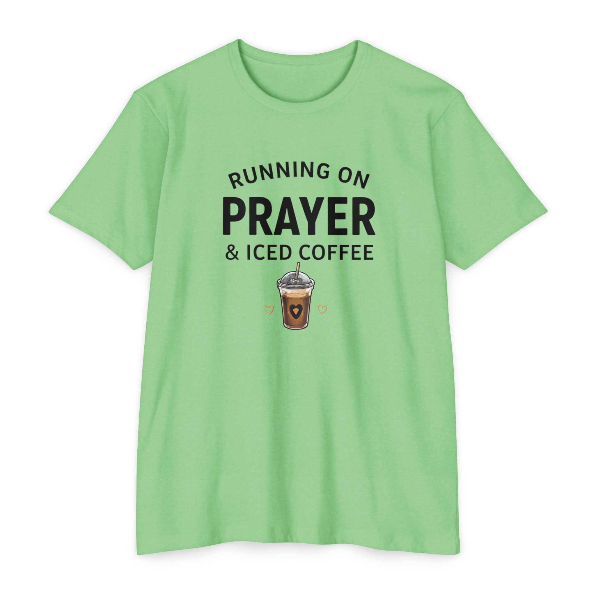 Prayer & Iced Coffee T-Shirt — "Running on Prayer & Iced Coffee" Christian Coffee Tee