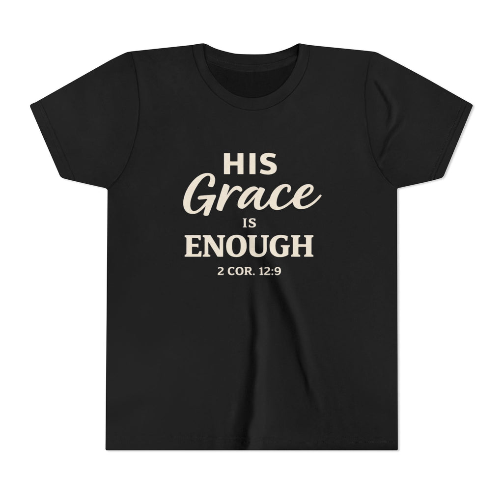Boys Youth Tee — "His Grace Is Enough" Christian Faith Shirt (2 Cor. 12:9)