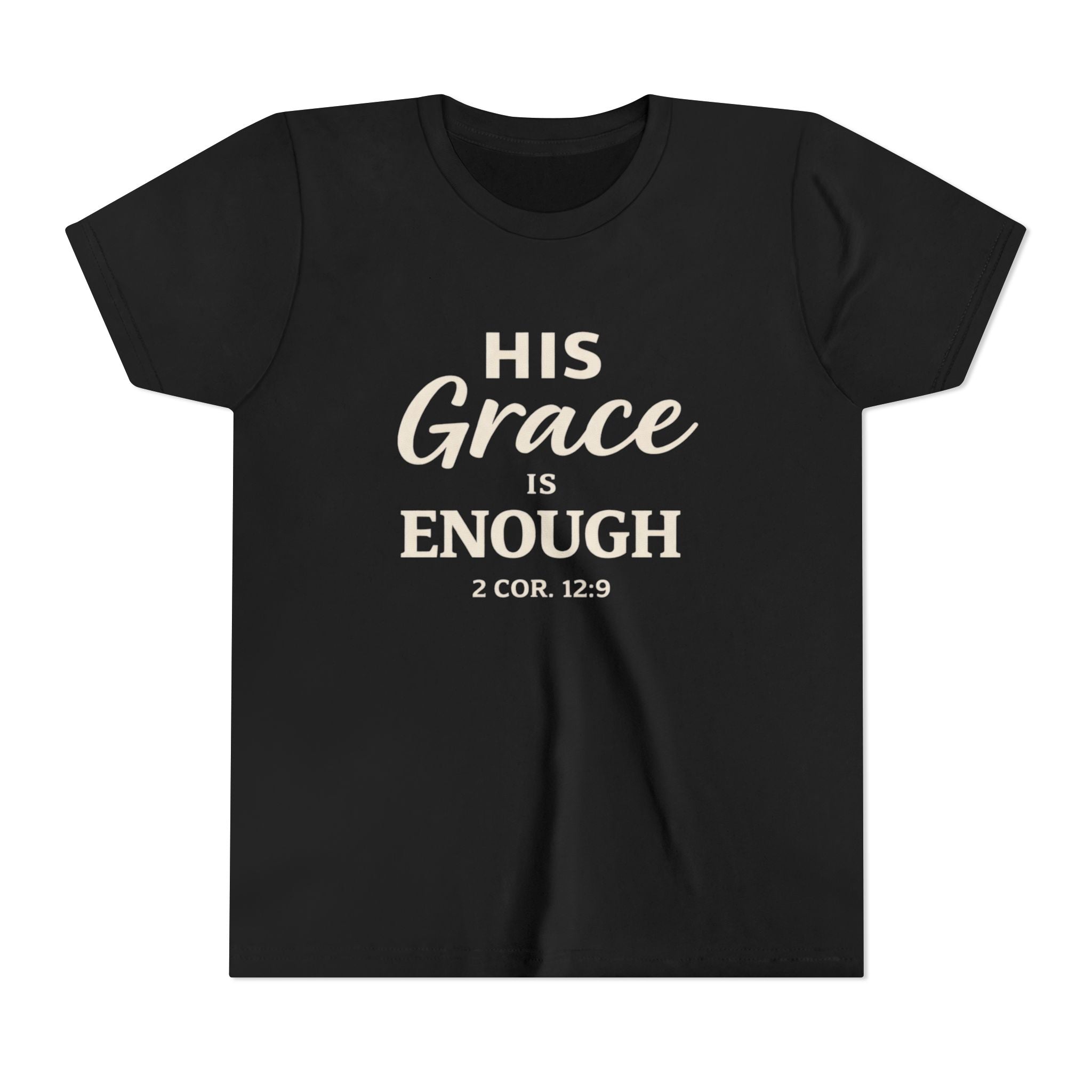 Boys Youth Tee — "His Grace Is Enough" Christian Faith Shirt (2 Cor. 12:9)