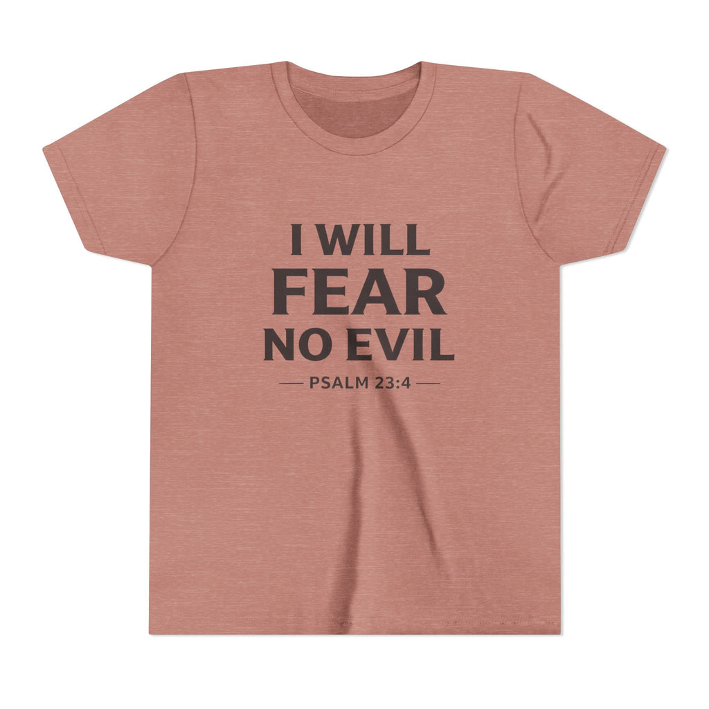 Boys Youth Tee – “I Will Fear No Evil” Psalm 23:4 Christian Faith Shirt