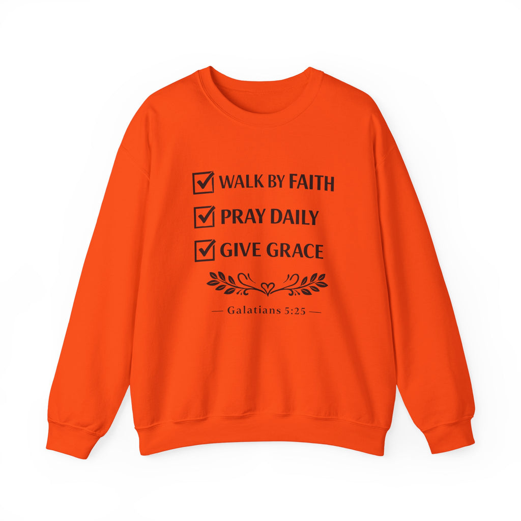 Women Faith Checklist Crewneck Sweatshirt — "Walk by Faith, Pray Daily, Give Grace"