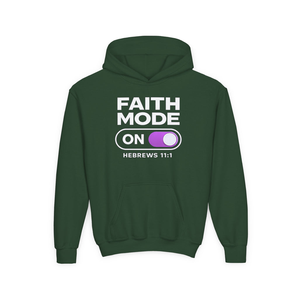 Faith Mode Hoodie - "Faith Mode On" Youth Christian Pullover (Hebrews 11:1)