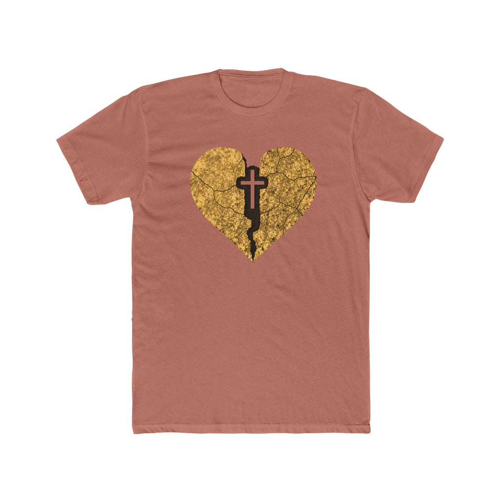 Cracked Gold Heart with Cross T-Shirt | Christian Faith Tee
