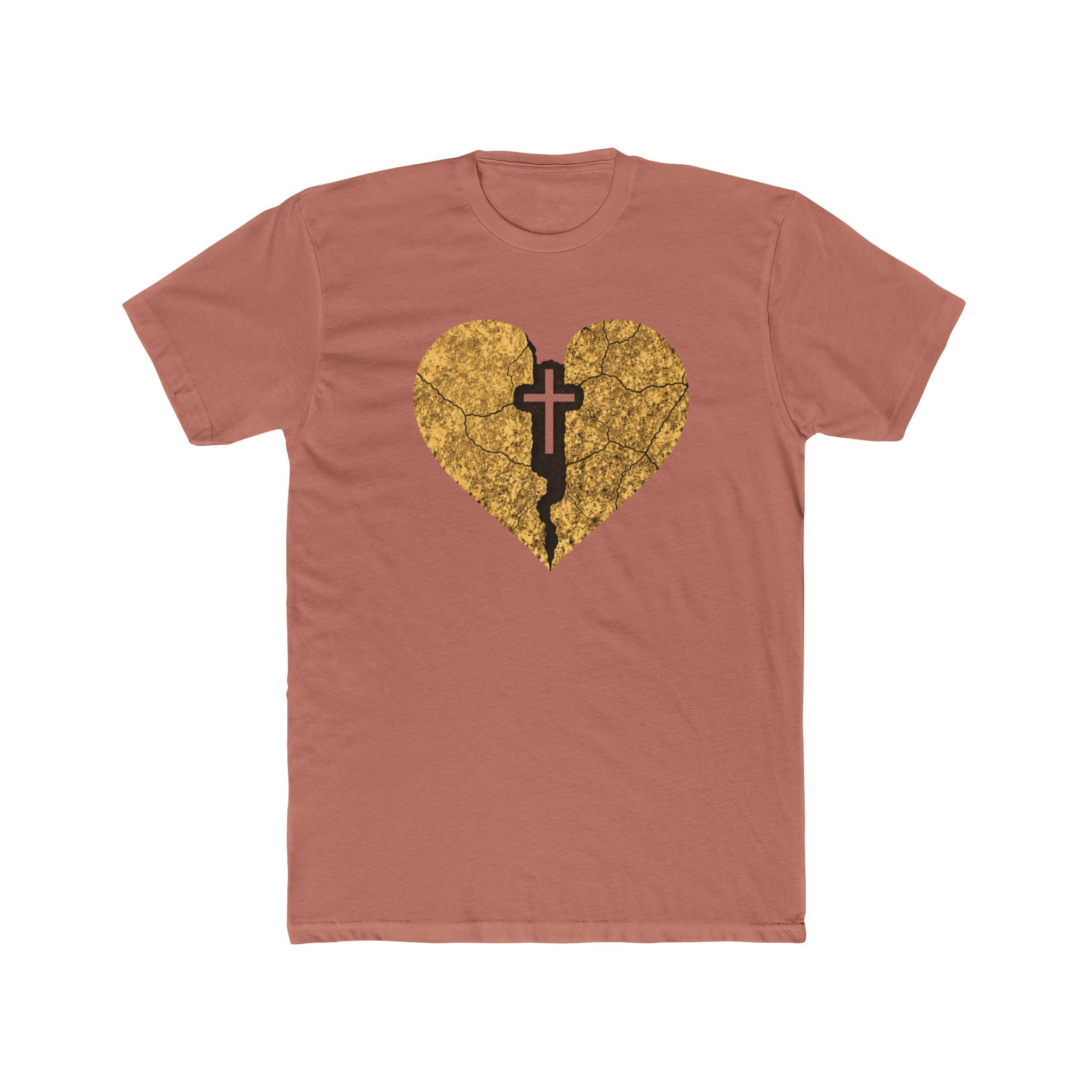 Cracked Gold Heart with Cross T-Shirt | Christian Faith Tee