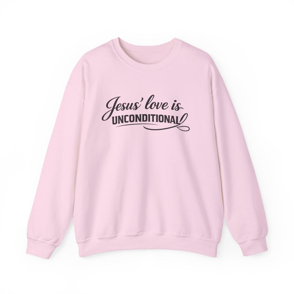 Womens Crewneck Sweatshirt — "Jesus' Love Is Unconditional" Faith Graphic