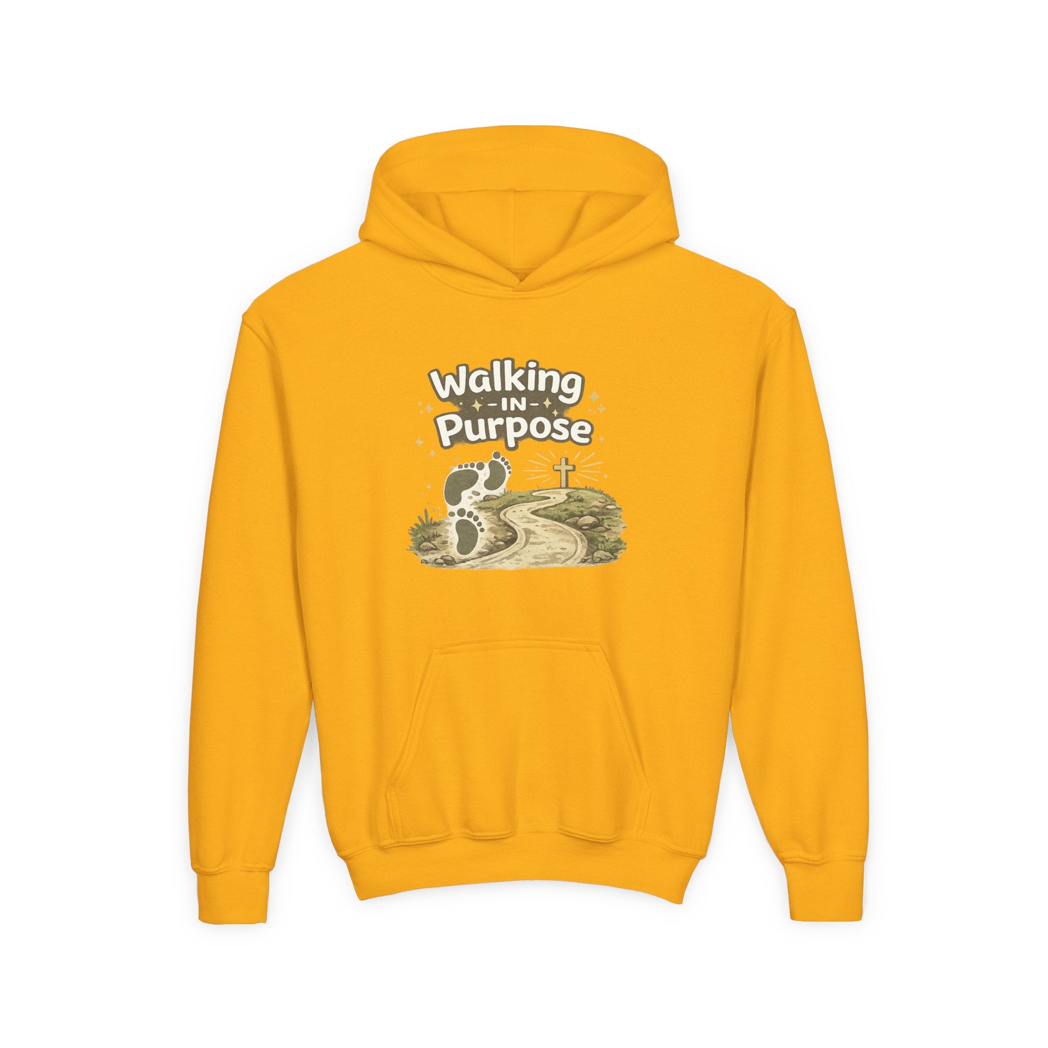 Youth Hoodie — "Walking in Purpose" Inspirational Christian Graphic