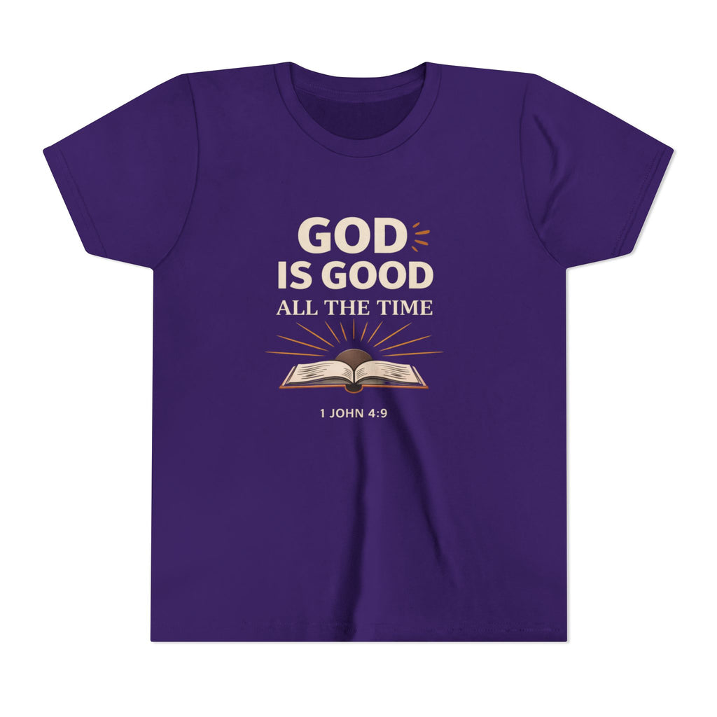 Boys Youth T-Shirt — "God Is Good All The Time" Bible Verse Tee (1 John 4:9)