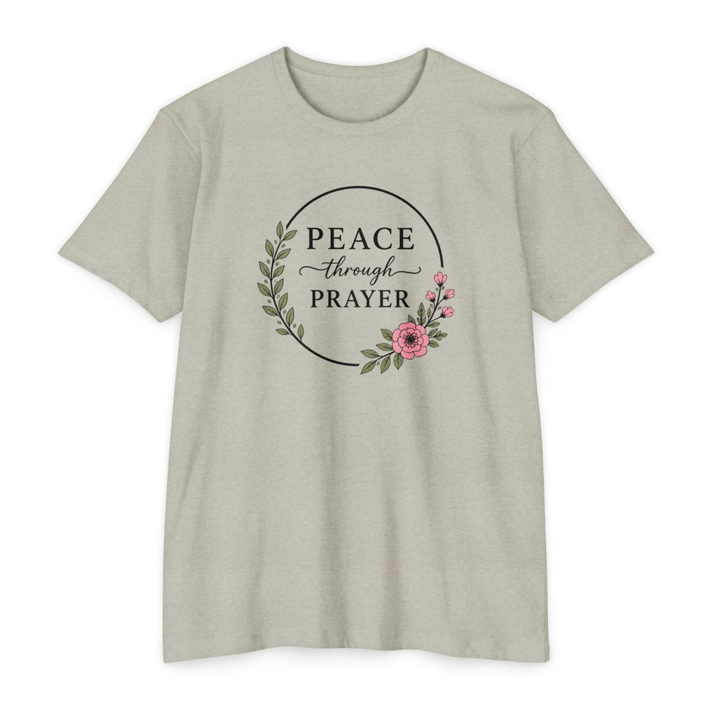 Womens Peace Through Prayer T-Shirt | Christian Faith Cross