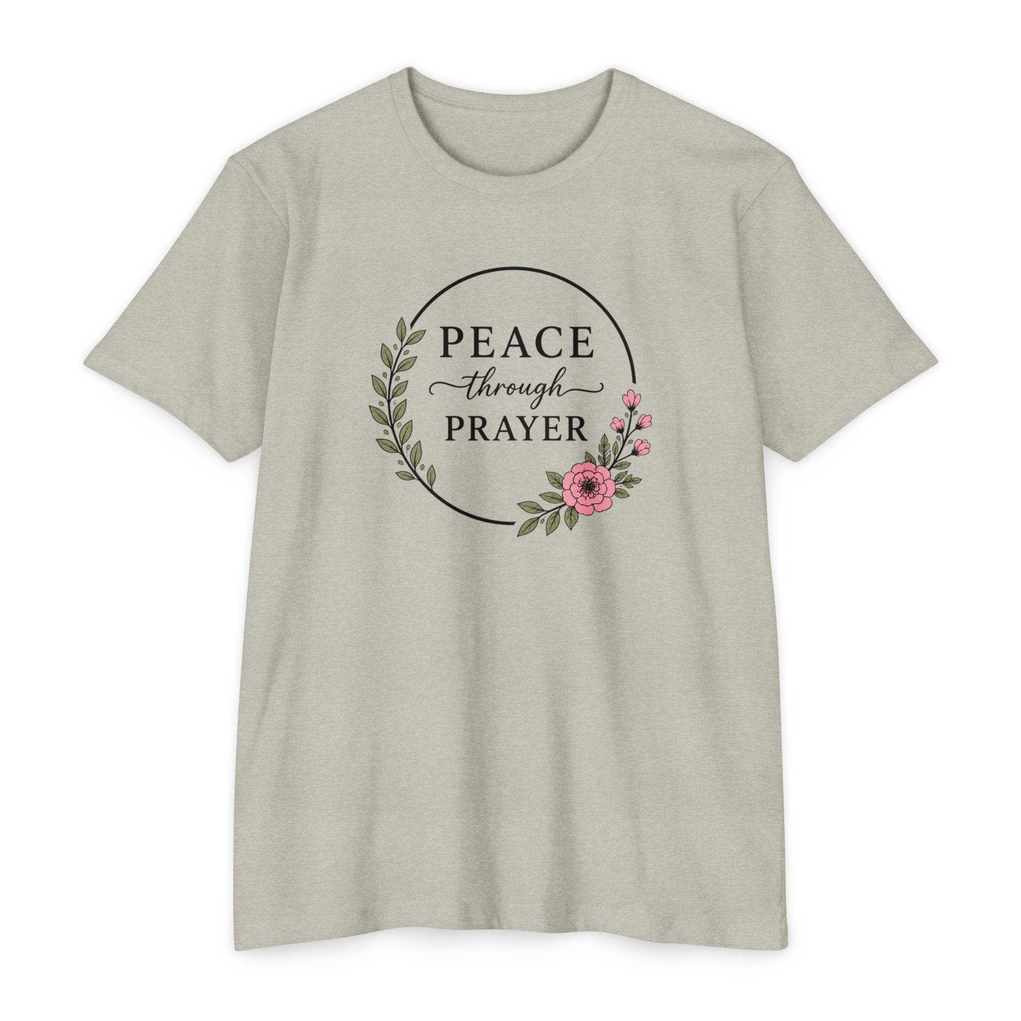Womens Peace Through Prayer T-Shirt | Christian Faith Cross