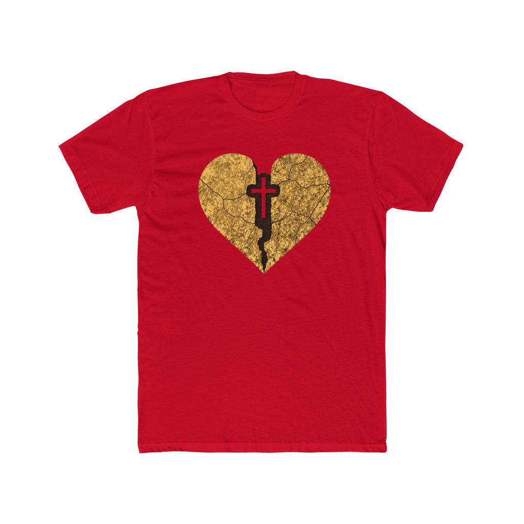 Cracked Gold Heart with Cross T-Shirt | Christian Faith Tee
