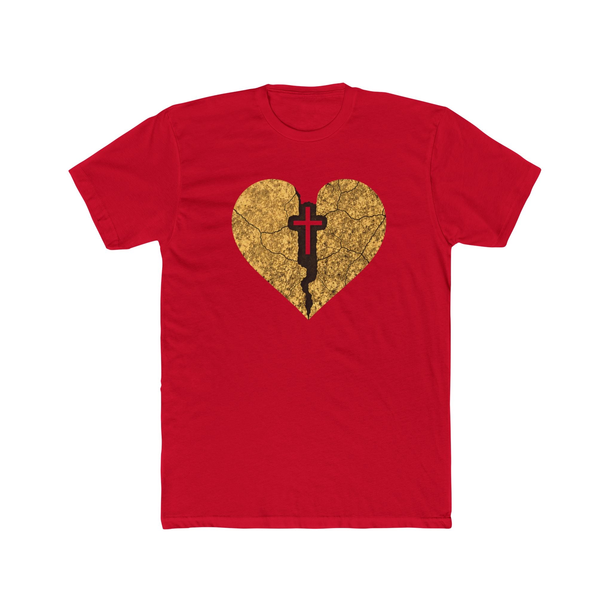 Cracked Gold Heart with Cross T-Shirt | Christian Faith Tee