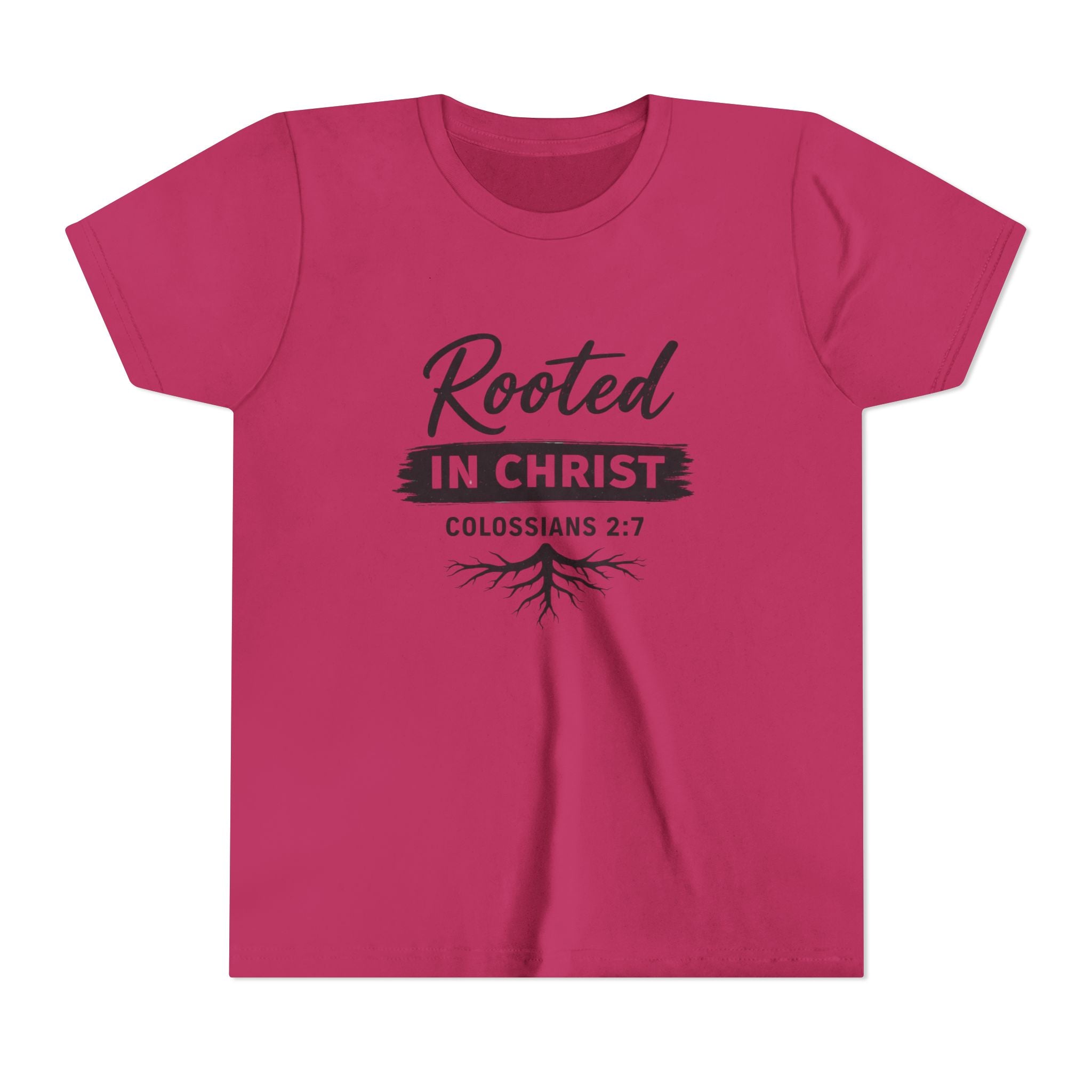Boys Youth Tee - "Rooted in Christ" Colossians 2:7 Christian Kids Shirt