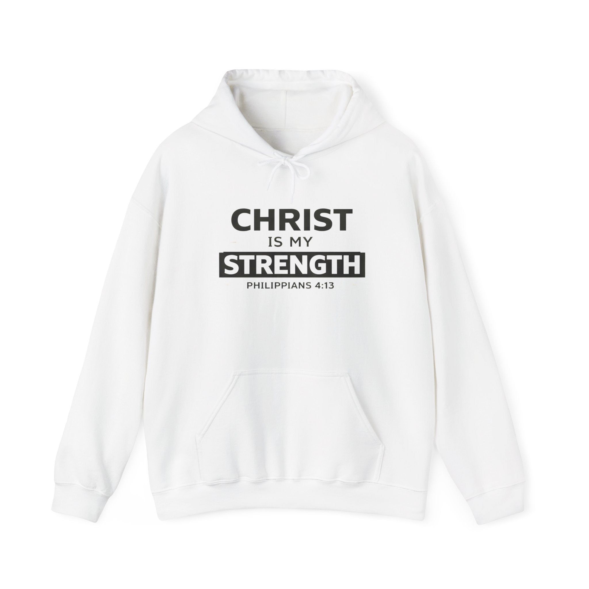 Mens Christian Hoodie — "Christ Is My Strength" Philippians 4:13 Faith Sweatshirt