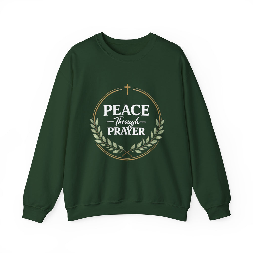 Womens Peace Through Prayer Crewneck Sweatshirt — Christian Faith Graphic Sweatshirt