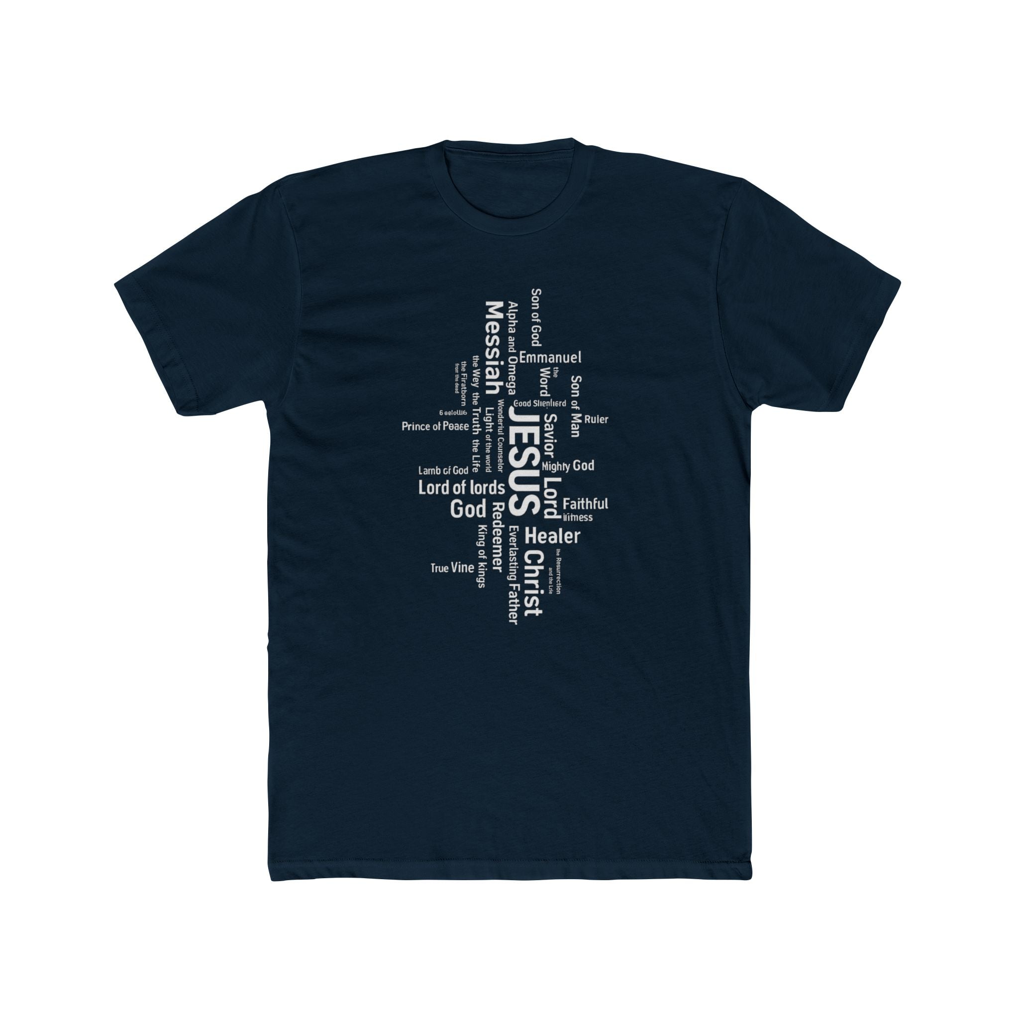 Mens Christian Jesus Word Cloud T-Shirt — Faith-Based Cross Tee