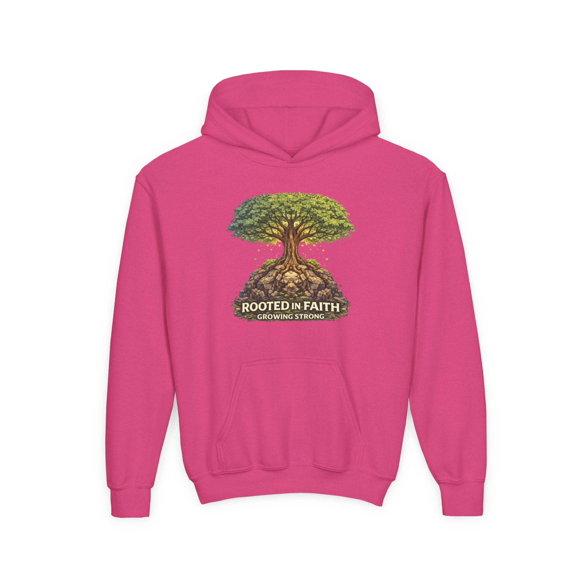 Rooted in Faith Youth Hoodie — Tree of Life Christian Sweatshirt