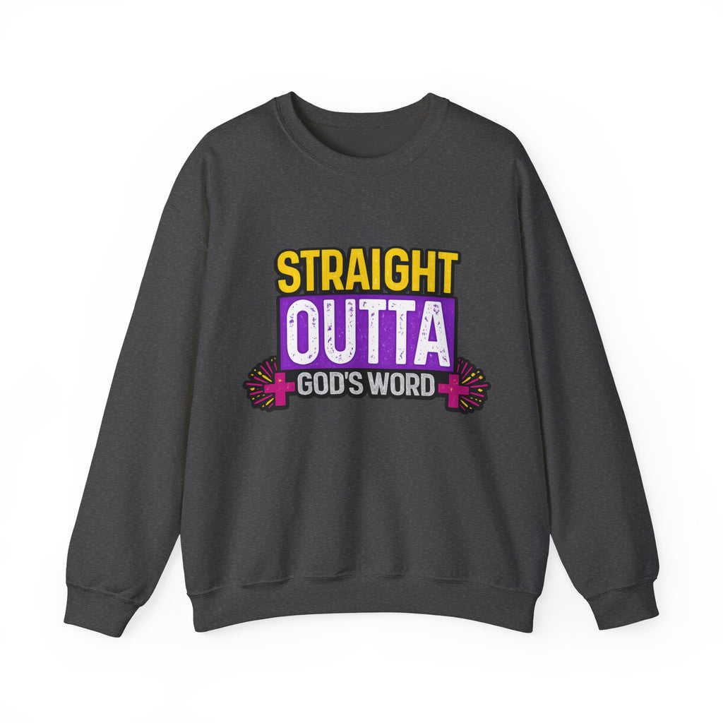 Womens Crewneck Sweatshirt — "Straight Outta God's Word" Christian Gospel Pullover