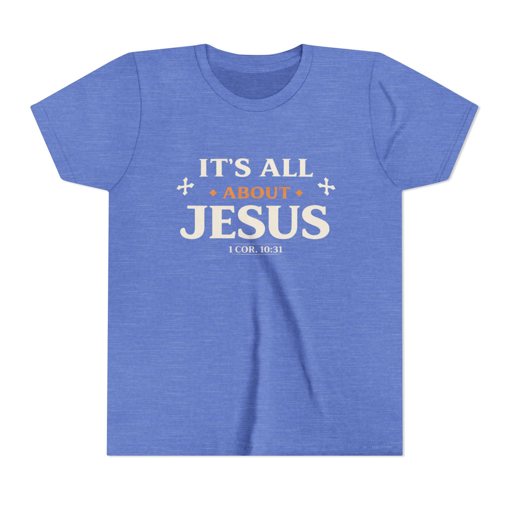 Boys Youth Tee - "It's All About Jesus" Christian Kids Shirt (1 Cor. 10:31)