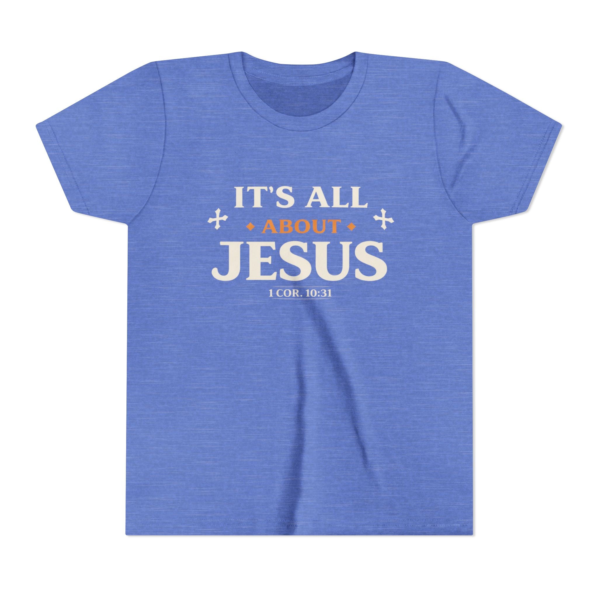 Boys Youth Tee - "It's All About Jesus" Christian Kids Shirt (1 Cor. 10:31)