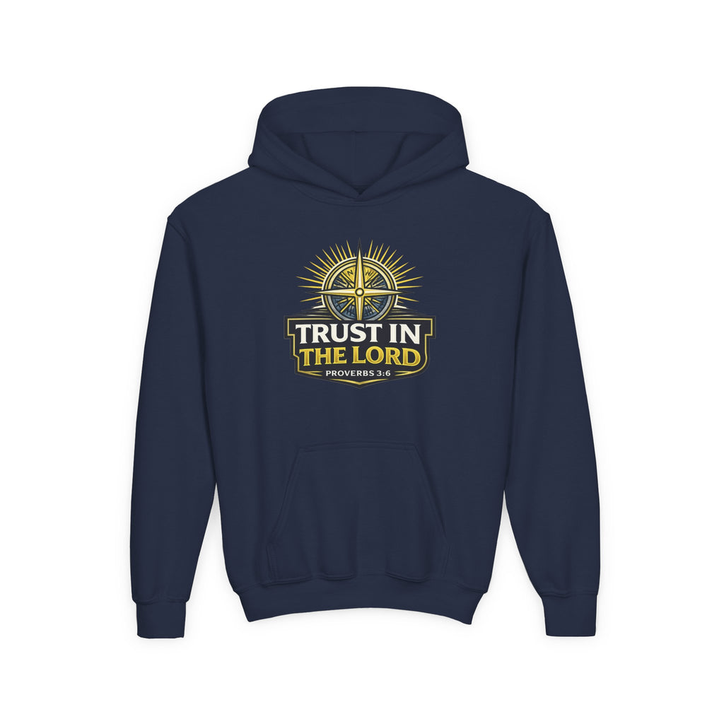 Youth Hoodie — "Trust in the Lord" Christian Compass Sweatshirt (Proverbs 3:5)