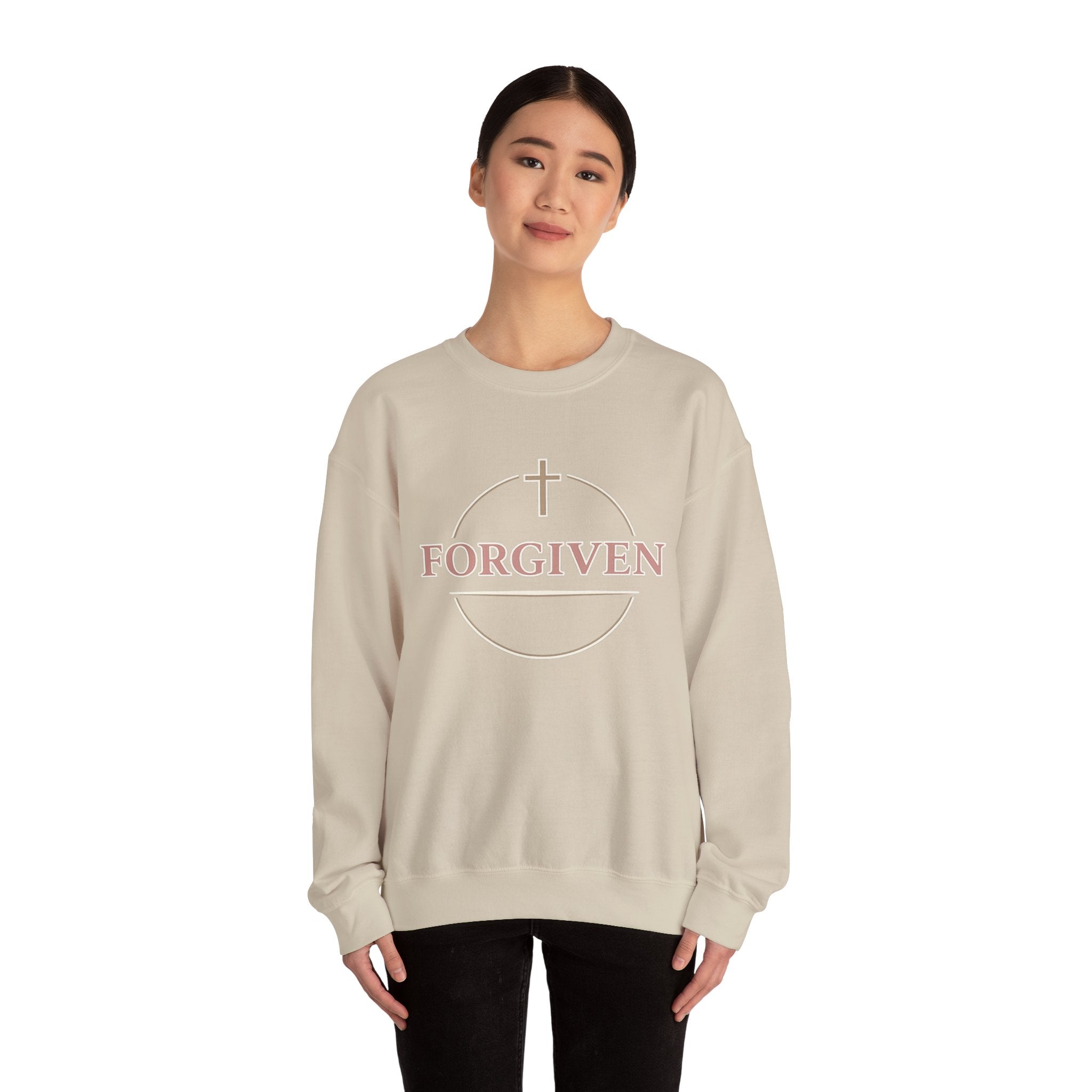 Womens Forgiven Crewneck Sweatshirt — Christian Faith Cross Pullover