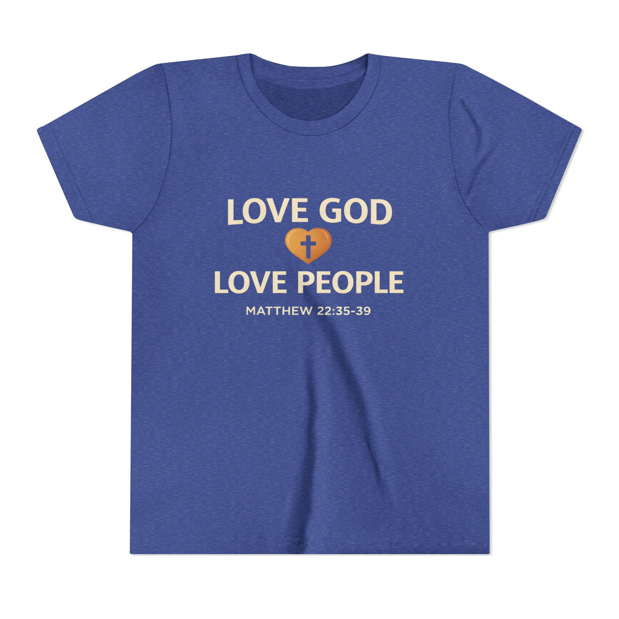 Girls Youth Tee — "Love God Love People" Bible Verse Matthew 22:37-39 Christian Kids Shirt