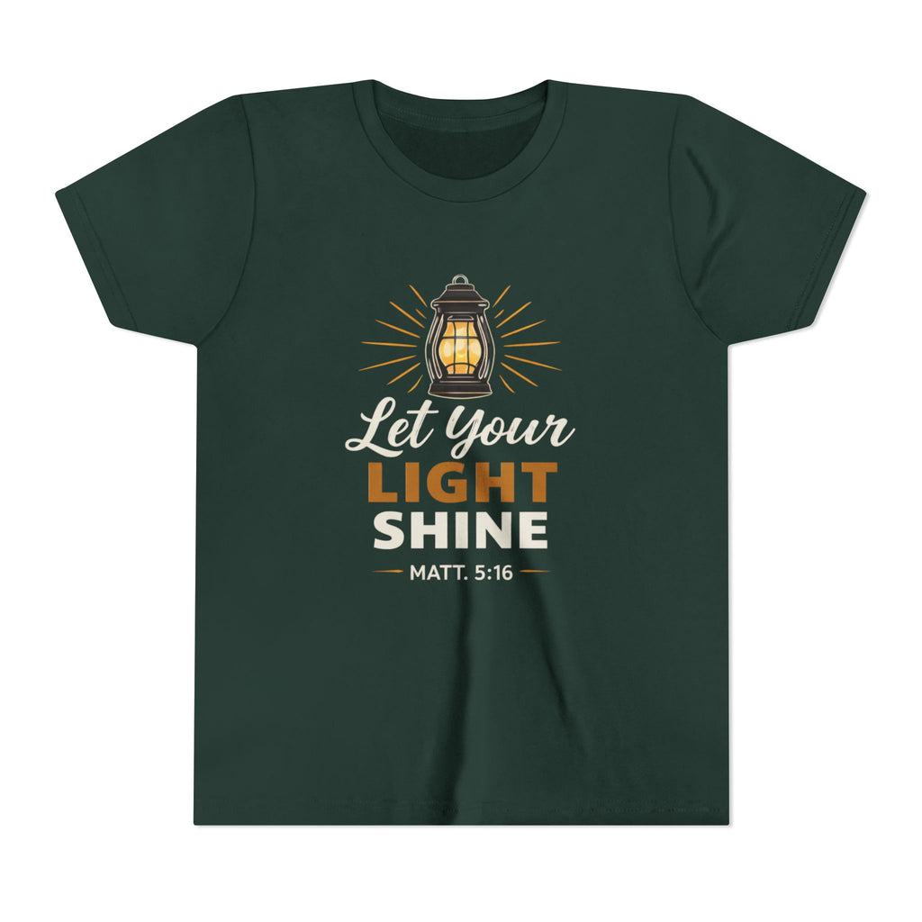 Girls Youth Tee — "Let Your Light Shine" Christian Lantern Shirt (Matt. 5:16)