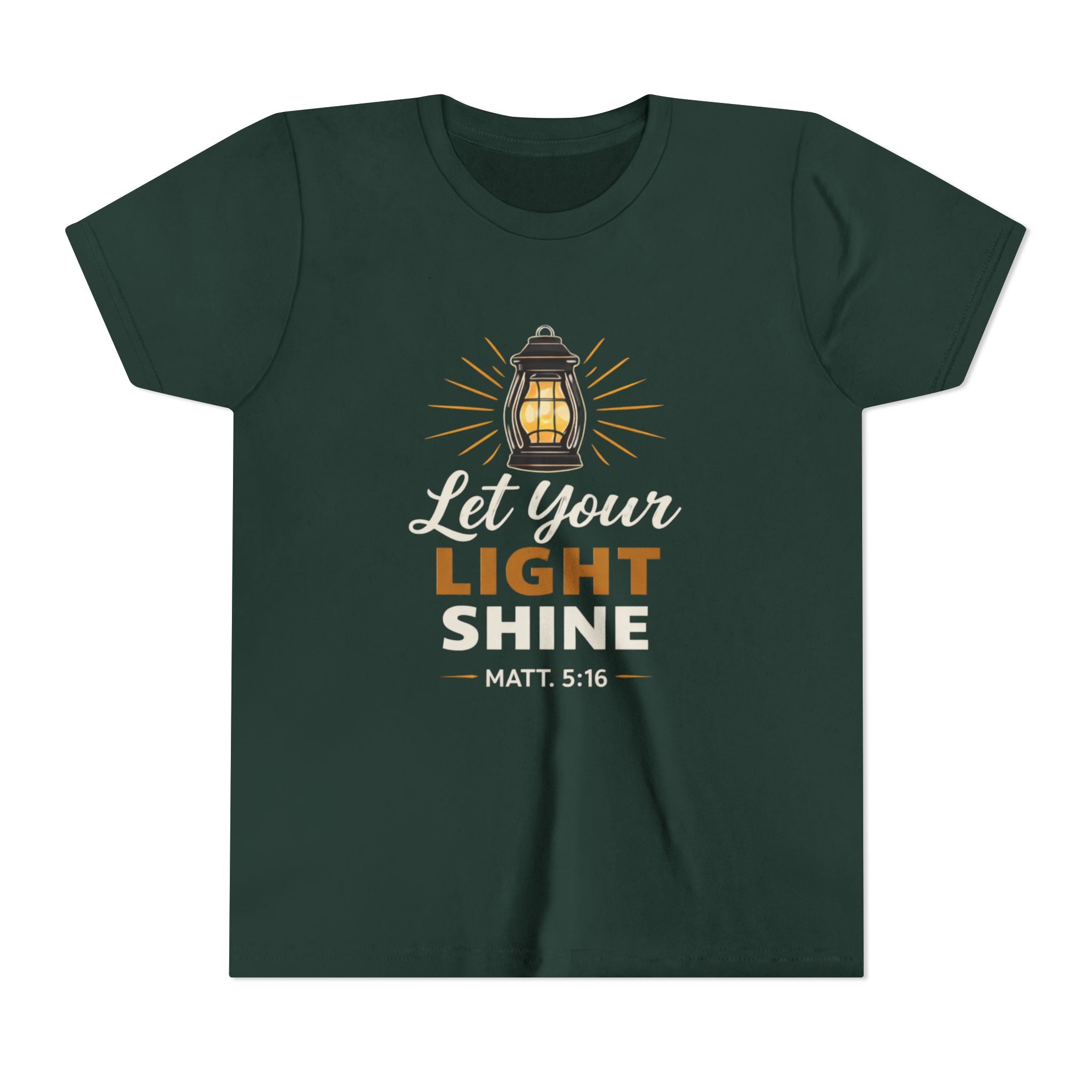 Girls Youth Tee — "Let Your Light Shine" Christian Lantern Shirt (Matt. 5:16)